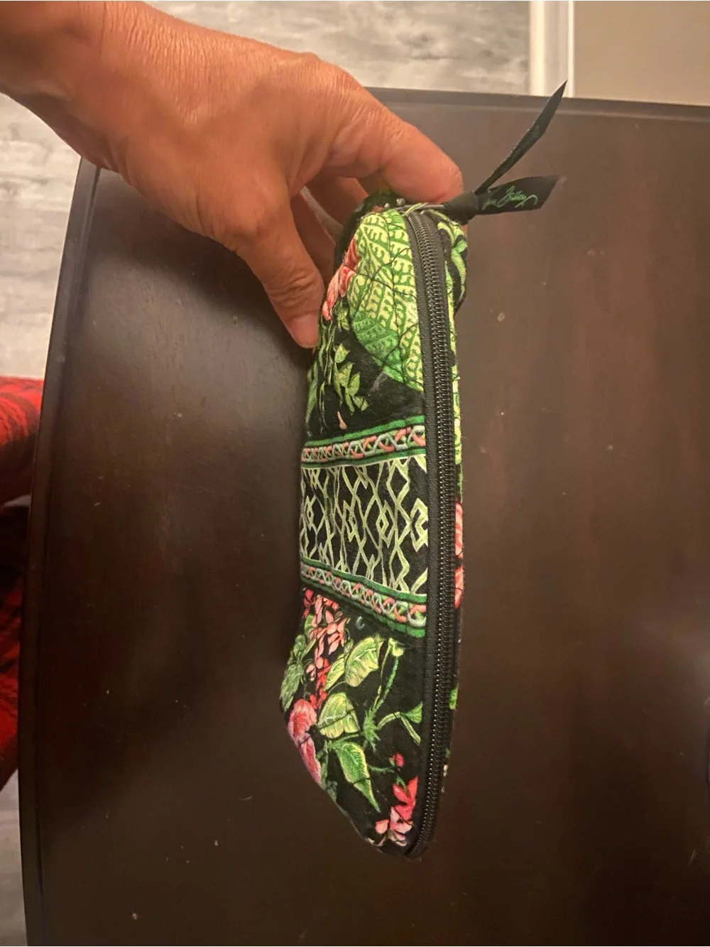 Vera Bradley Quilted Floral Zip Pouch — Black, Green & Pink